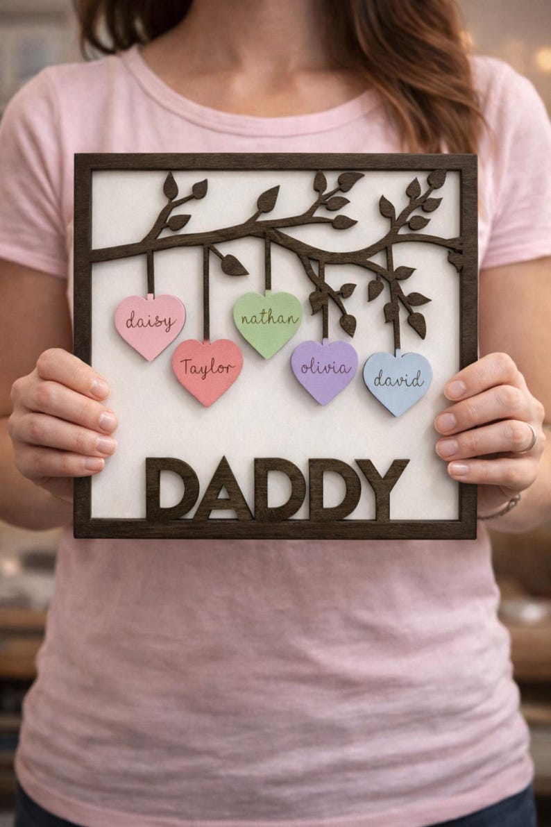 Personalized Family Tree Wood Sign for Dad, Custom Wooden Birthday Gift ...