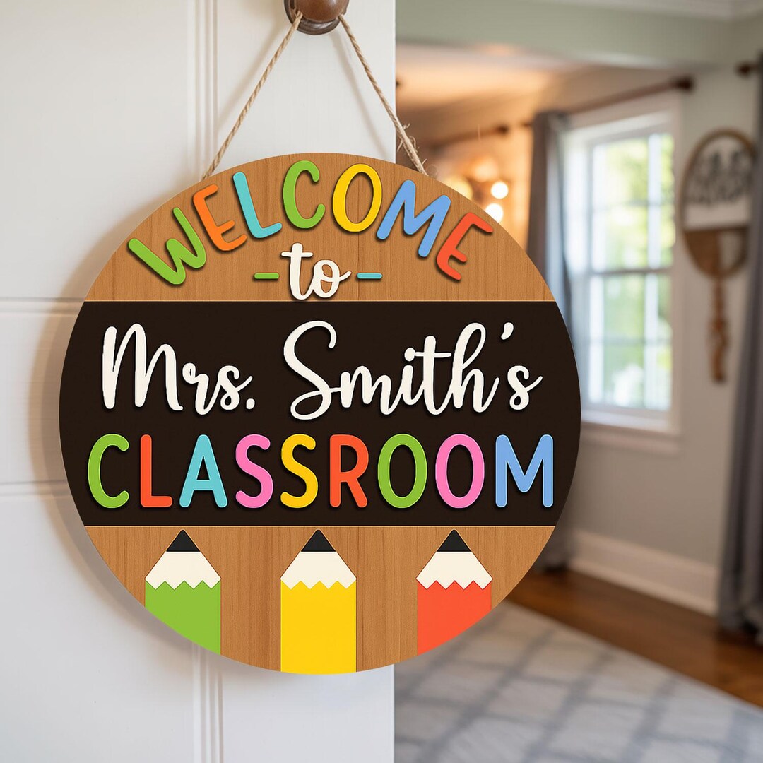 Personalized 3D Teacher Door Hanger, Custom Classroom Pencil Teacher ...