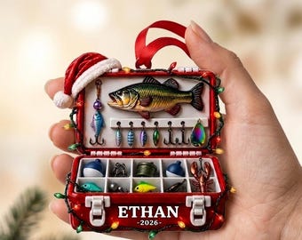 Personalized Fishing Christmas Ornament, 3D Acrylic Fishing Ornament, Custom Fisherman Gift, Angler Christmas Gift, Fish Lover