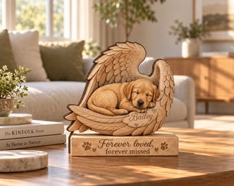 Personalized Dog Memorial Gift, Custom Pet Memorial Decor, Sleeping Puppy Angel Wings, Dog Loss Keepsake, Pet Remembrance Gift