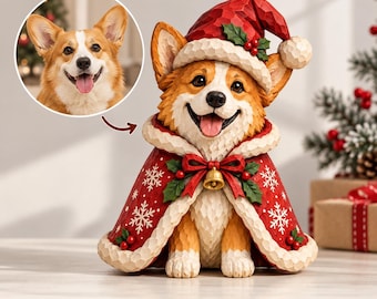 Custom Dog Cat Breed Christmas Statue, Personalized Wooden Pet Figurine, 3D Layered Plywood Santa Decor, Xmas Gift