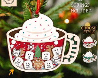 Custom Marshmallows Pet Family Shaker Ornament, 4D Shake Family Ornament With Pets, Gift For Christmas Family And Pets, Hot Chocolate 2024