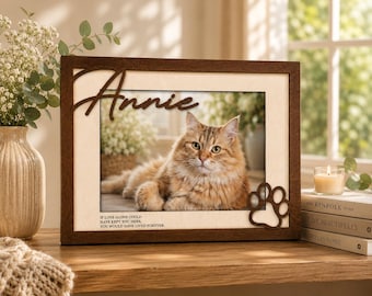 Personalized Pet Picture Frame, Custom Cat Photo Frame, Wooden Pet Memorial Decor, Cat Lover Gift, Personalized Cat Keepsake