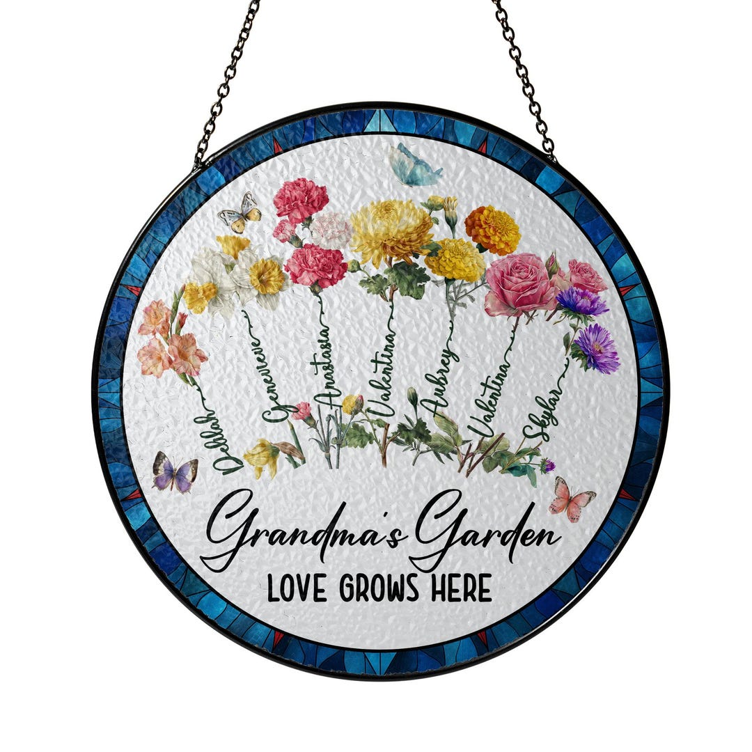 Custom Grandma's Garden Stained Glass Suncatcher, Personalized Family ...