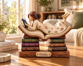 Personalized Book Lover Decor, Custom Reading Girl Figurine, Bookish Gift for Readers, Literary Home Decor, Unique Bookshelf Gift