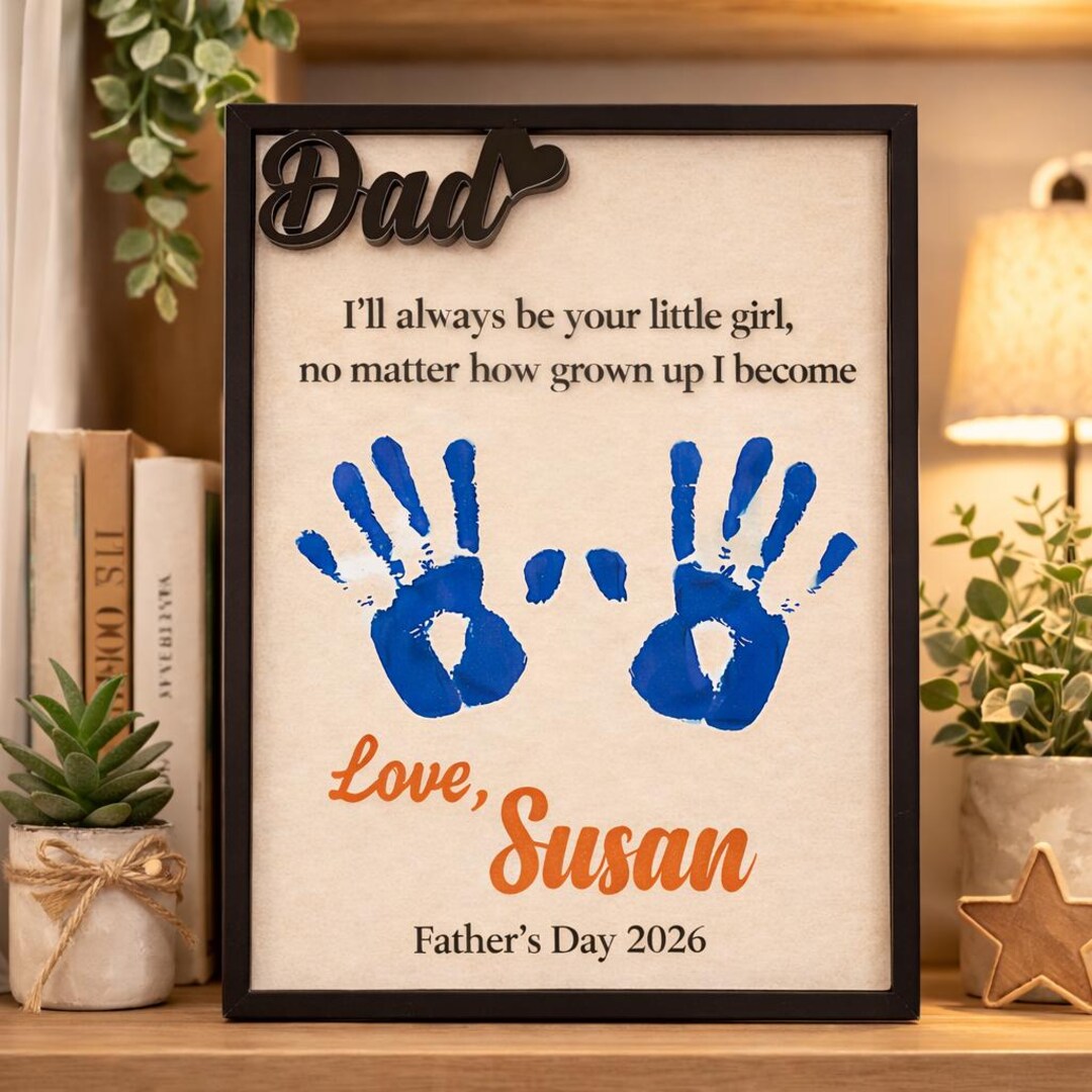 Personalized Handprint Wooden Sign, Father’s Day Handprint Gift From ...