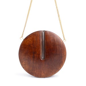 Eleganter runder hängender Pflanzer aus Holz mit Glasröhrchen & Schlingenkette
