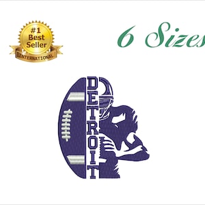 Detroit football player embroidery design for embroidery machine. 6 sizes. 6 formats. Instant download