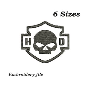 Skull head motorcycle embroidery design for embroidery machine. 6 sizes. 6 formats. Instant download