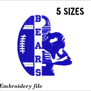 Disegno di ricamo del giocatore di football di orsi per macchina da ricamo. 6 taglie. 6 formati. Download istantaneo