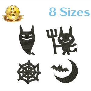 Spooky Halloween Embroidery Design Set: Ghost, Devil, Spider, Bat (Digital Download)