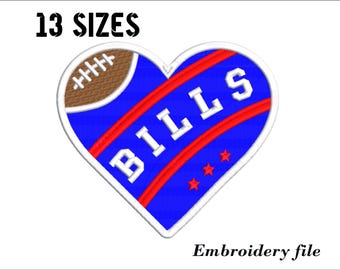 Buffalo Heart football embroidery design for embroidery machine. 13 sizes. 6 formats. Instant download