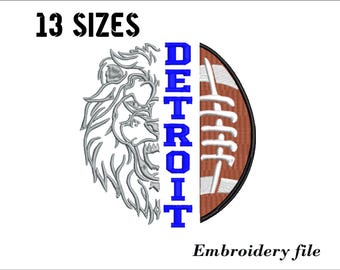 Lions football embroidery design for embroidery machine. 13 sizes. 6 formats. Instant download