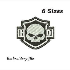 Skull head motorcycle embroidery design for embroidery machine. 5 sizes. 6 formats. Instant download