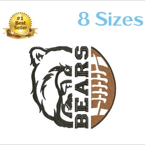 Bären Kopf Fußball Stickdatei für die Stickmaschine. 7 Größen. 6 Formate. Sofortiger Download