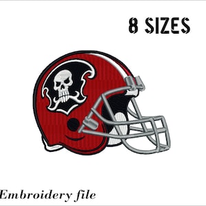 Peut inclure: Casque de football américain brodé en rouge, blanc et noir avec un motif de crâne et d'os croisés. 8 TAILLES.
