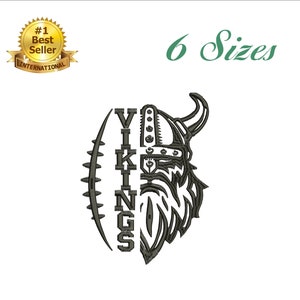 Viking head football embroidery design for embroidery machine. 6 sizes. 6 formats. Instant download