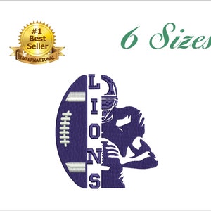 Lions Football Player Embroidery Design: 6 Sizes, 6 Formats (Instant Download)
