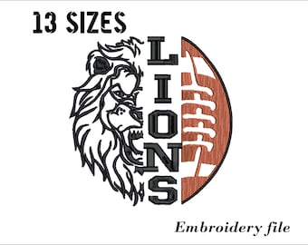 Lions football embroidery design for embroidery machine. 13 sizes. 6 formats. Instant download