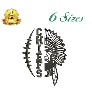 Chiefs football embroidery design for embroidery machine. 6 sizes. 6 formats. Instant download
