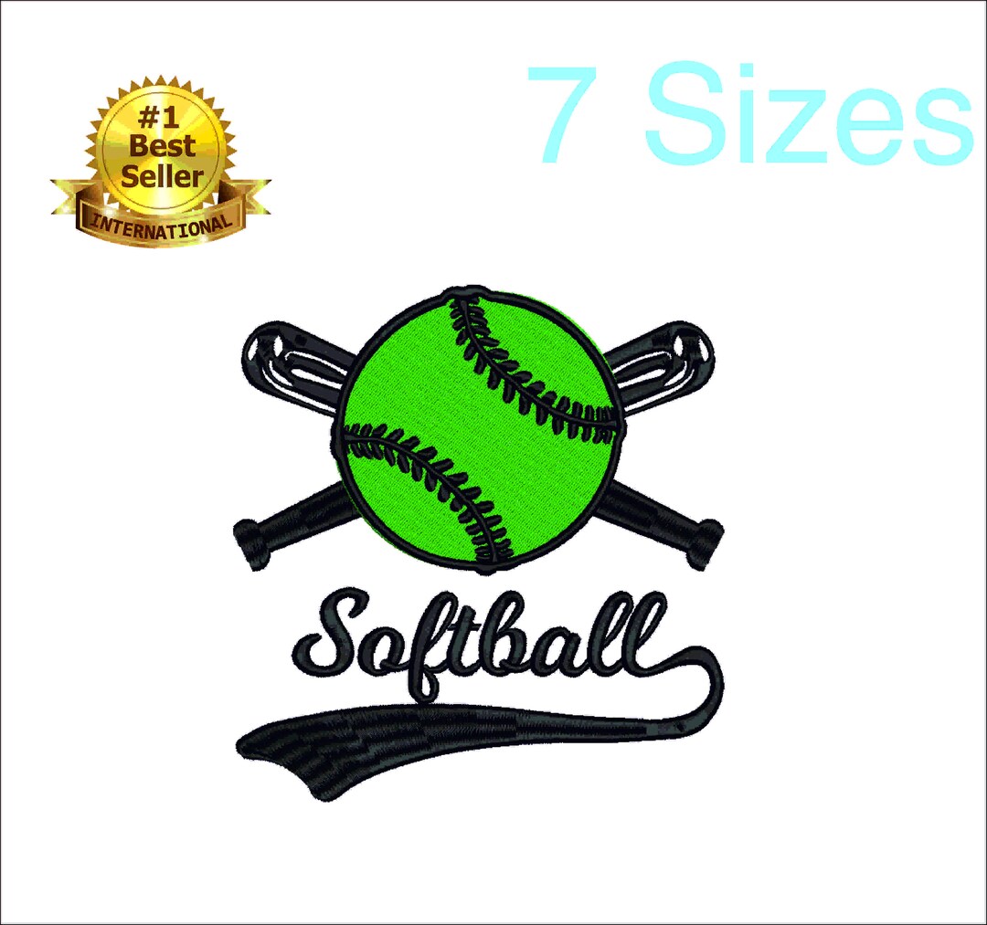 Softball Embroidery Design for Embroidery Machine. 7 Sizes. 7 Formats