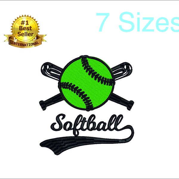 Softball  embroidery design for embroidery machine. 7 sizes. 7 formats. Instant download