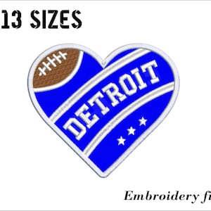 Detroit Heart football embroidery design for embroidery machine. 13 sizes. 6 formats. Instant download