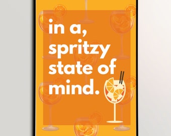 Printable Cocktail Poster, Aperol Spritz, Wall Art, Drink Poster