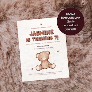 Build-A-Bear Birthday Invitation Template | Teddy Bear Party Digital Download | Stuffed Animal Workshop Invite