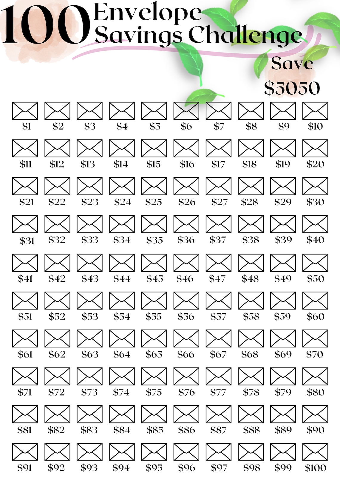 Buy 100 Envelope Savings Challenge Printable I Budget Binder I Online ...