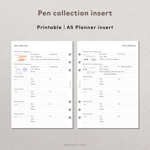 A5 Printable pen swatch collection planner insert | planner pen collection | colour swatch planner insert