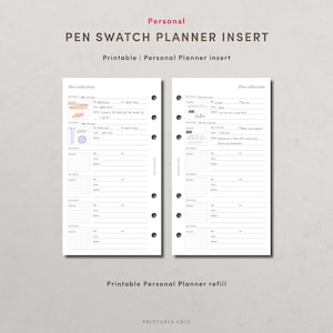 Printable pen colour swatch insert | personal planner printable insert | ink swatch collection