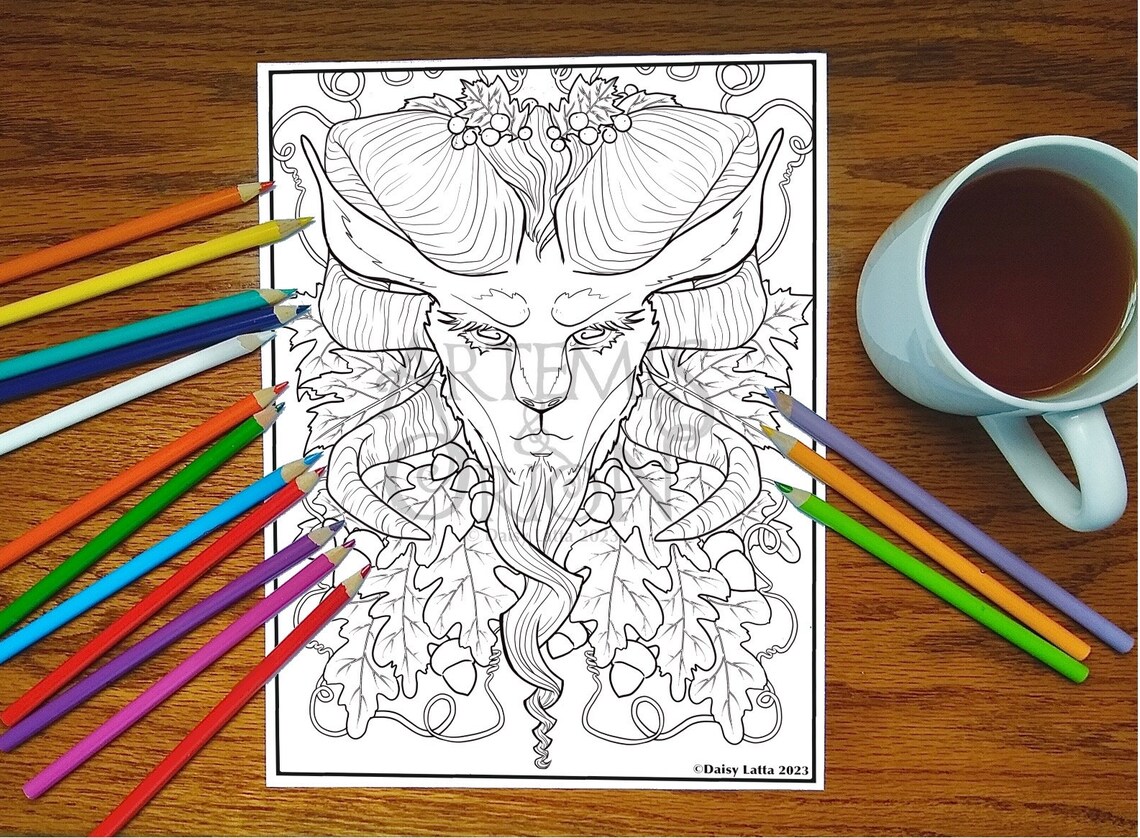 Fantasy Coloring Page Fairy Tale Illustration "green Goatman" Etsy