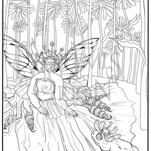 Fantasy Coloring Page Fairy Tale Illustration &quot;The Daisy Queen&quot;