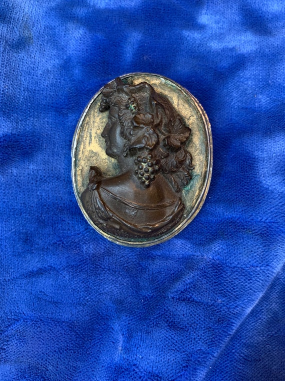Antique Vulcanite Cameo Mourning Brooch