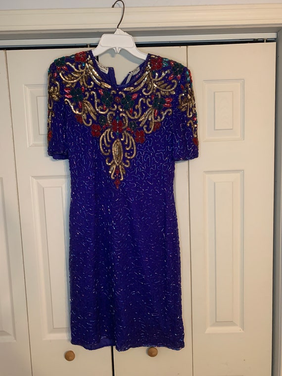 Vintage Scala 1980s Blue Beaded Dress