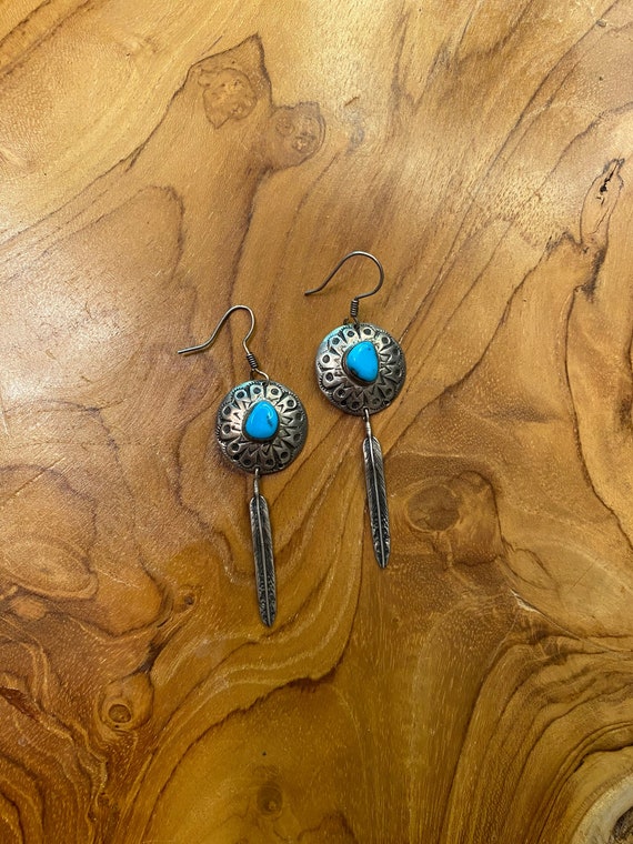 Vintage Turquoise & Sterling Dream Catcher Earring