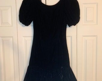 Vintage Victor Costa 1980s Black Velvet Party Cocktail Prom Dress