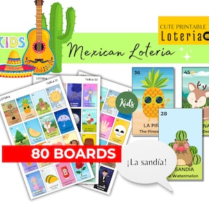 Mexican Loteria-Friendly, Mexican Bingo, Celebrate, Party Games, Loteria Mexicana, 54 Cards, Printable PDF bingo, Bingo, English and Spanish