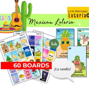 Mexican Loteria-Friendly, Mexican Bingo, Celebrate, Party Games, Loteria Mexicana, 54 Cards, Printable PDF bingo, Bingo, English and Spanish