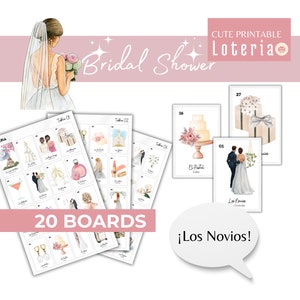Brautparty-Loteria – Bachelorette-Bingo, Hochzeit, Brautparty, 20 Bretter, 62 Karten, druckbares PDF-Bingo, Bingo, Englisch und Spanisch
