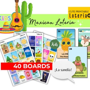 Mexikanische Loteria-freundlich, Mexikanisches Bingo, Feiern, Partyspiele, Loteria Mexicana, 54 Karten, druckbares PDF-Bingo, Bingo, Englisch und Spanisch