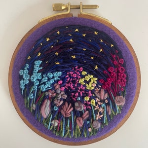 Midnight Wildflowers Embroidery Kit on Felt