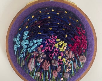 Midnight Wildflowers Embroidery Kit on Felt