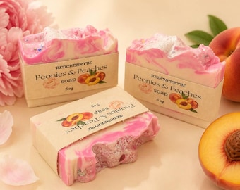Peony Peach Goat Milk Soap, Handmade Floral Soap Bar, Cold Process Cocoa Butter Skincare, Spa Gift for Her, Best Friend Bath and Body