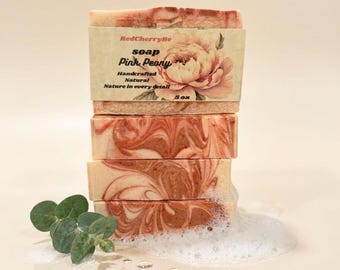 Pink Peony Flower Soap with Goat Milk, Shea Butter and Red Kaolin Clay