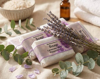 Beef Tallow Soap Bar with Lavender and Peppermint Essential Oils, Handmade Cold Process Artisan Skincare for Dry and Sensitive Skin
