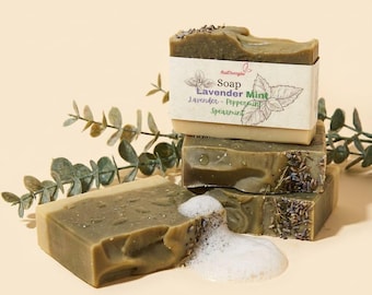 Beef Tallow Lavender Mint Soap Bar with Coconut Milk and Colloidal Oatmeal