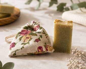 Mini Aloe Vera Soap Favors for Bridal Shower, Love Spell Floral Guest Soap Bar in Pouch, Sweet Almond Oil Skincare Gift for Her