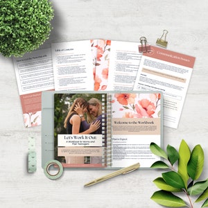 May include: A workbook titled "Let's Work It Out: A Workbook for Moms and Their Teenagers" with a photo of a mother and daughter hugging. The workbook is open to the "Welcome to the Workbook" page and includes a table of contents and a chapter on communication issues.